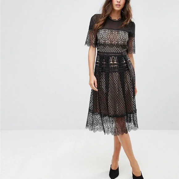 French Connection Anouk Lace Midi Dress - Black - ASOS Outlet